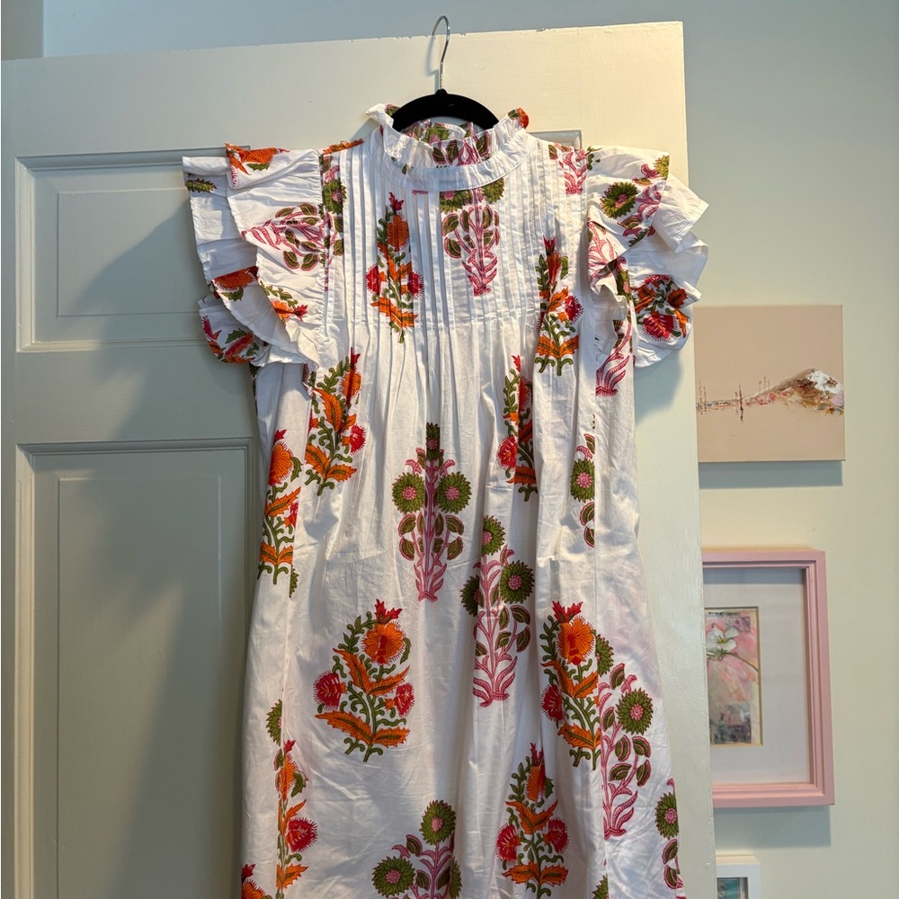 Oliphant White Garment with Pink and Green Floral Patterns